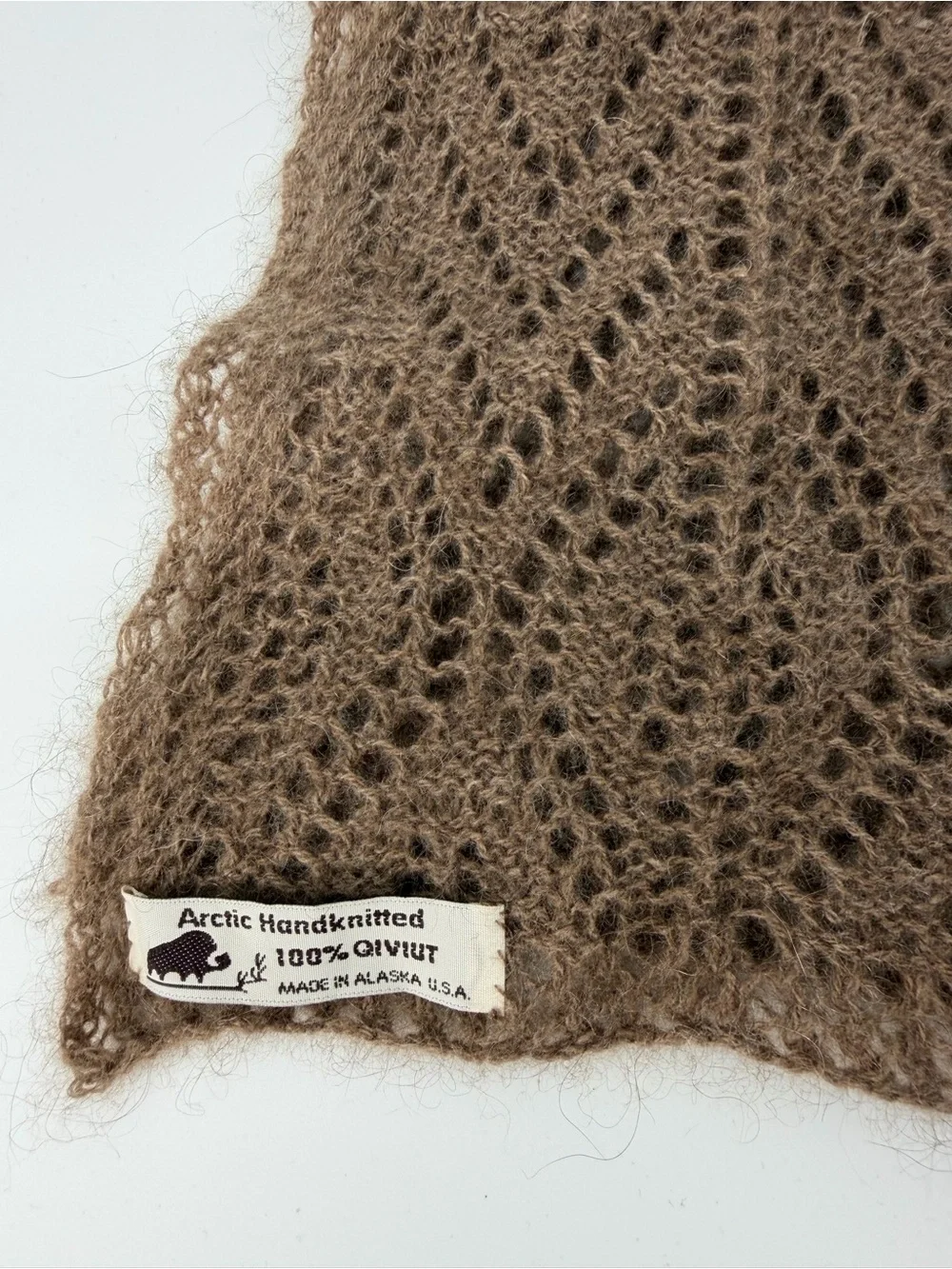 Qiviut Arctic Handknitted Lace 55” Scarf Oomingmak Musk Ox Alaska